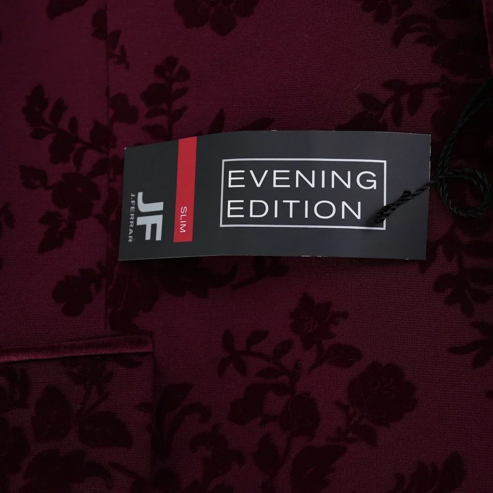 JF J. Ferrar Men Slim Fit Evening Edition Burgundy Floral Velvet Blazer  42R New